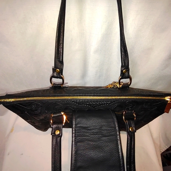 AngeLozano Flora Engraved Leather Tote with Floral Loom - Picture 3 of 16